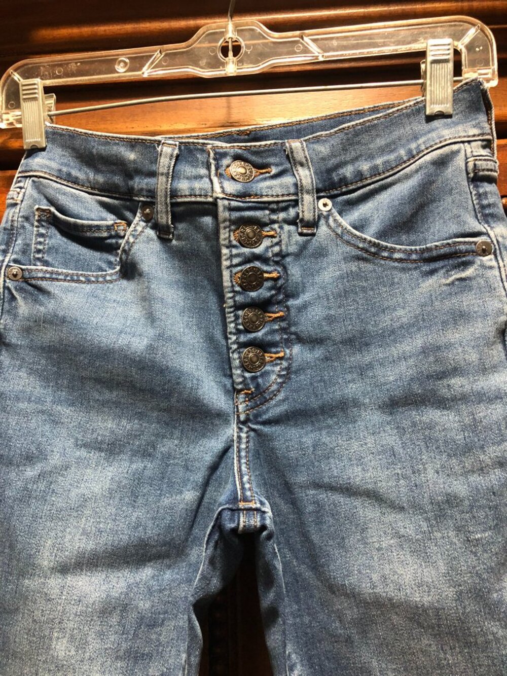 Express Mid Rise Skinny Jeans Exposed Button Fly Medium Wash 2R - Picture 3 of 8